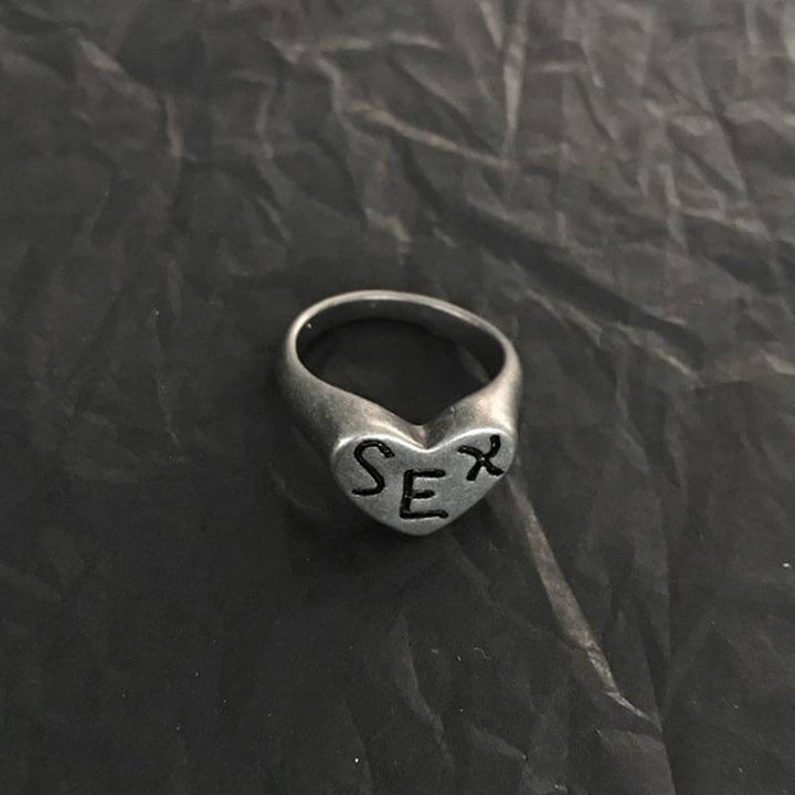Retro SEX Heart 925 Sterling Silver Ring 04 | RoyalLuster.com