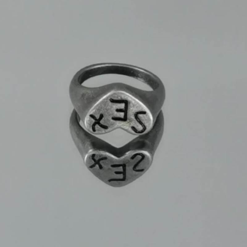 Retro SEX Heart 925 Sterling Silver Ring 05 | RoyalLuster.com