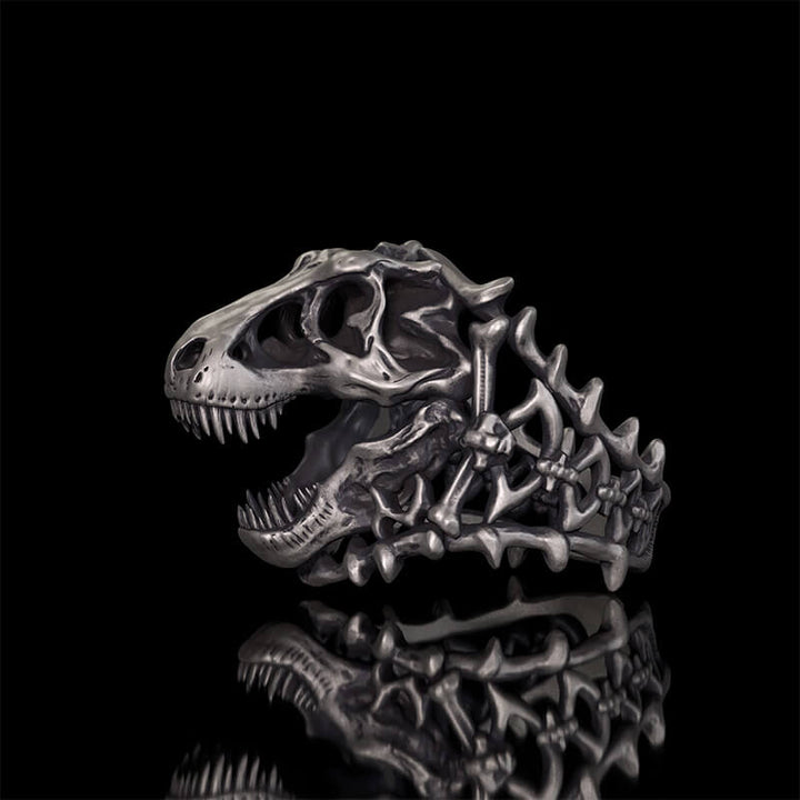 Roaring Tyrannosaurus Rex Skull Sterling Silver Ring | RoyalLuster.com