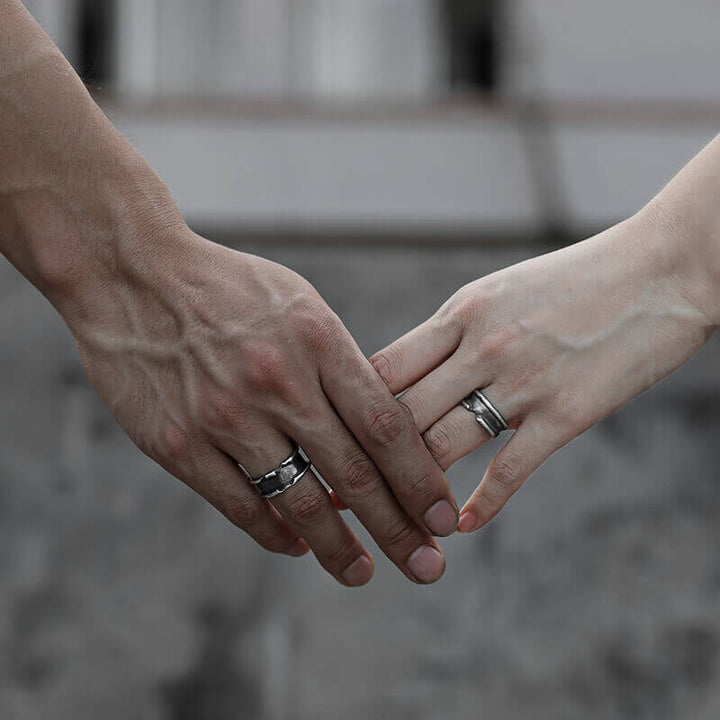 Rolled Up Paper 999 Sterling Silver Couple Ring 02 | RoyalLuster.com