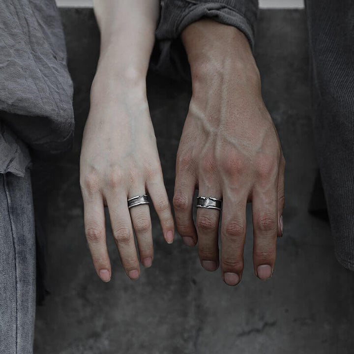 Rolled Up Paper 999 Sterling Silver Couple Ring 04 | RoyalLuster.com