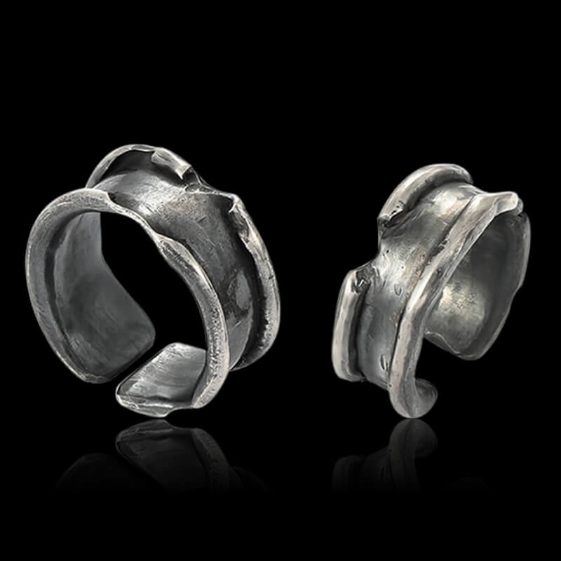 Rolled Up Paper 999 Sterling Silver Couple Ring 05 | RoyalLuster.com