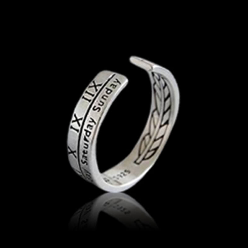 Roman Numeral Week 925 Sterling Silver Open Ring 03 | RoyalLuster.com