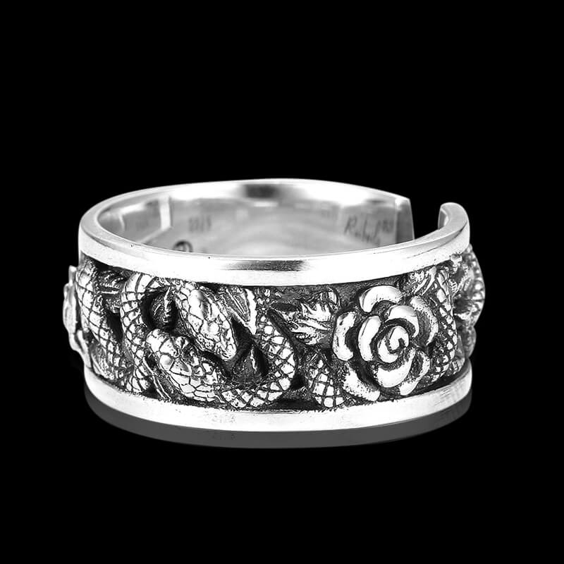 Rose Double Snake Twist 925 Sterling Silver Open Ring 01 | RoyalLuster.com
