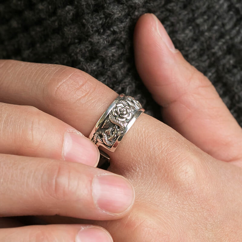 Rose Double Snake Twist 925 Sterling Silver Open Ring 02 | RoyalLuster.com