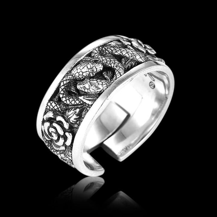 Rose Double Snake Twist 925 Sterling Silver Open Ring 03 | RoyalLuster.com