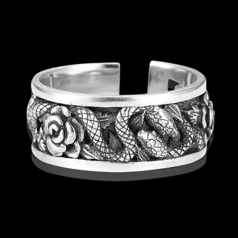 Rose Double Snake Twist 925 Sterling Silver Open Ring