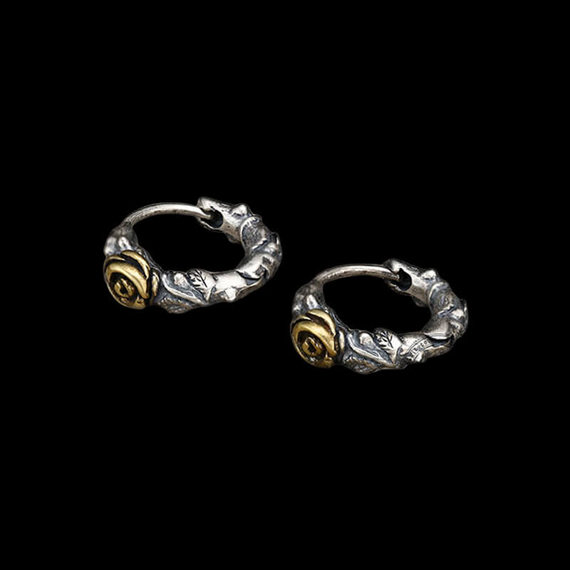 Rose and Thorns 925 Sterling Silver Hoop Earrings