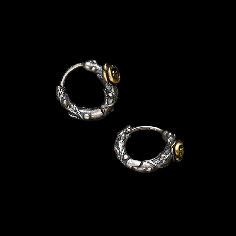 Rose and Thorns 925 Sterling Silver Hoop Earrings
