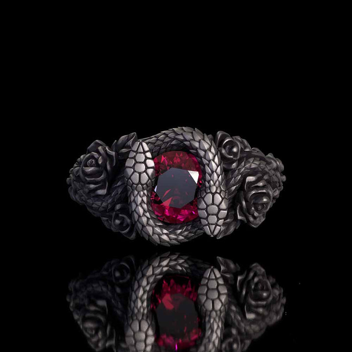 Rose Double Snake Entwined Gem Sterling Silver Ring | RoyalLuster.com