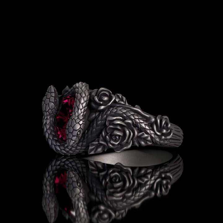 Rose Double Snake Entwined Gem Sterling Silver Ring | RoyalLuster.com