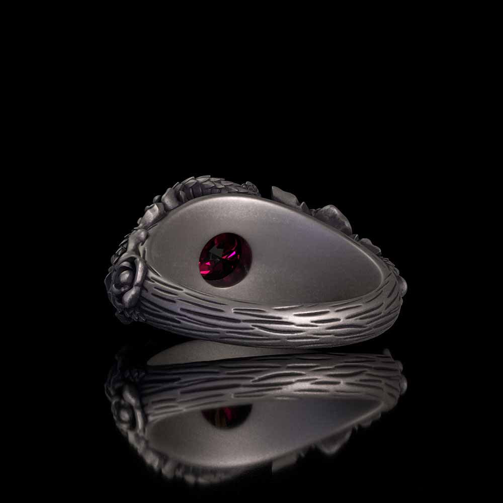 Rose Double Snake Entwined Gem Sterling Silver Ring