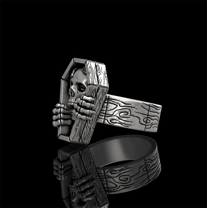 Rose Skull Coffin 925 Sterling Silver Ring