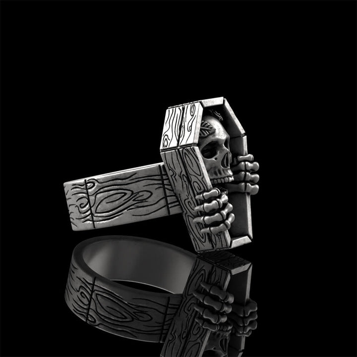 Rose Skull Coffin 925 Sterling Silver Ring