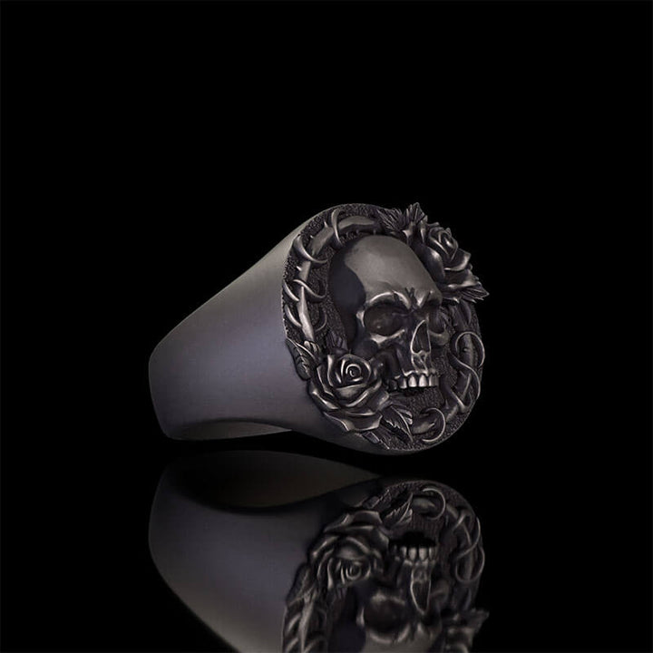 Rose Skull Sterling Silver Gothic Ring | RoyalLuster.com