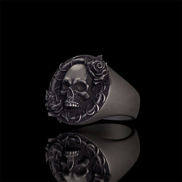 Rose Skull Sterling Silver Gothic Ring