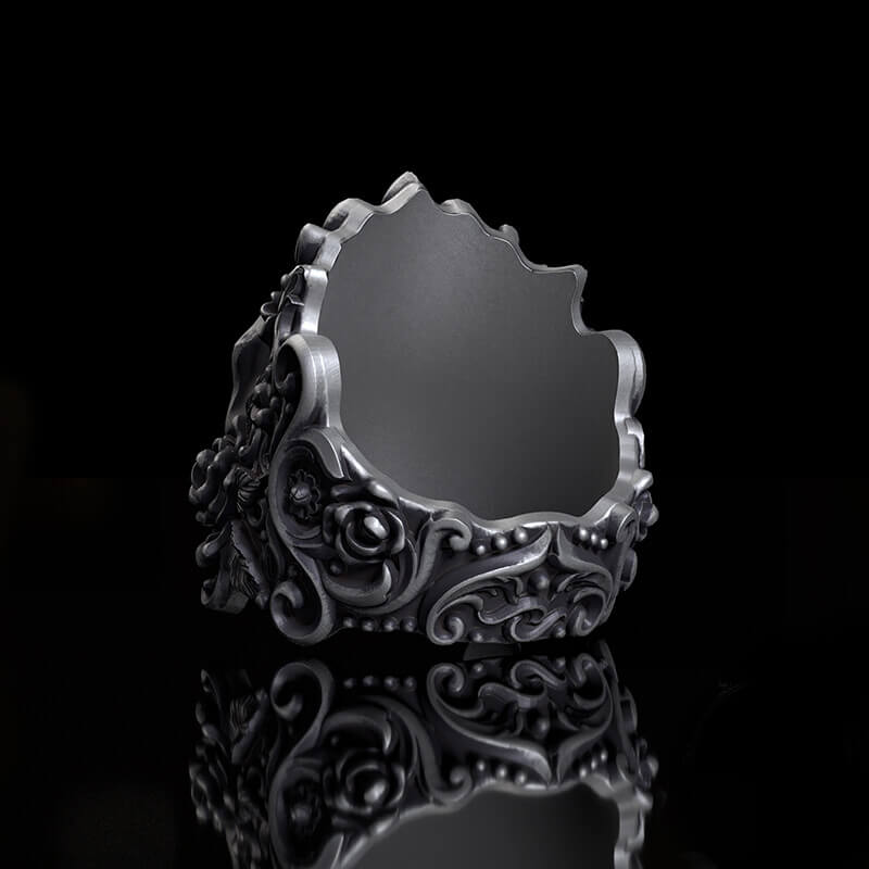 Rose Vine Pattern Skull Sterling Silver Ring