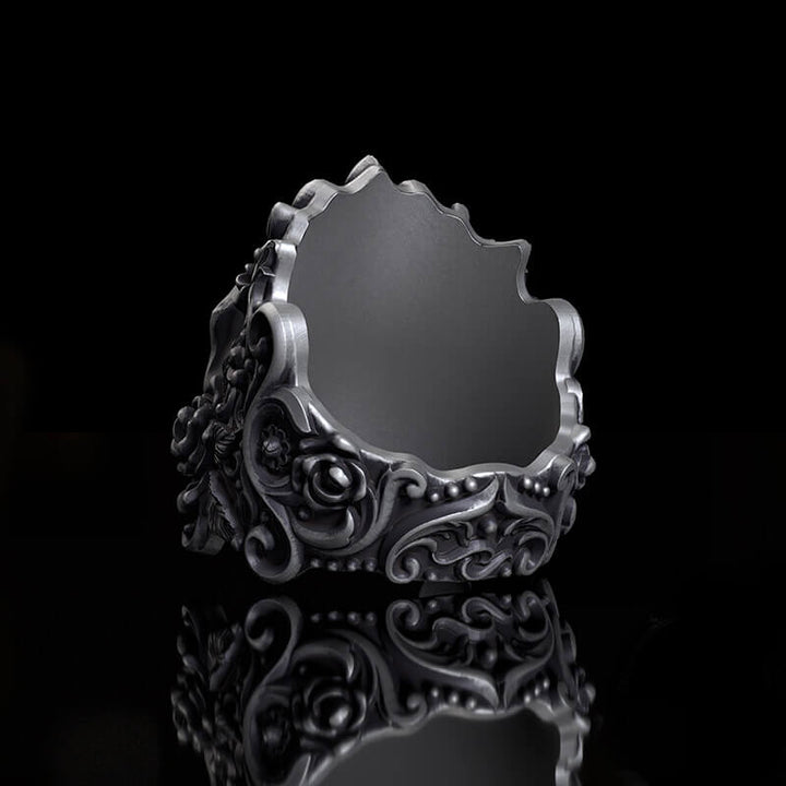 Rose Vine Pattern Skull Sterling Silver Ring