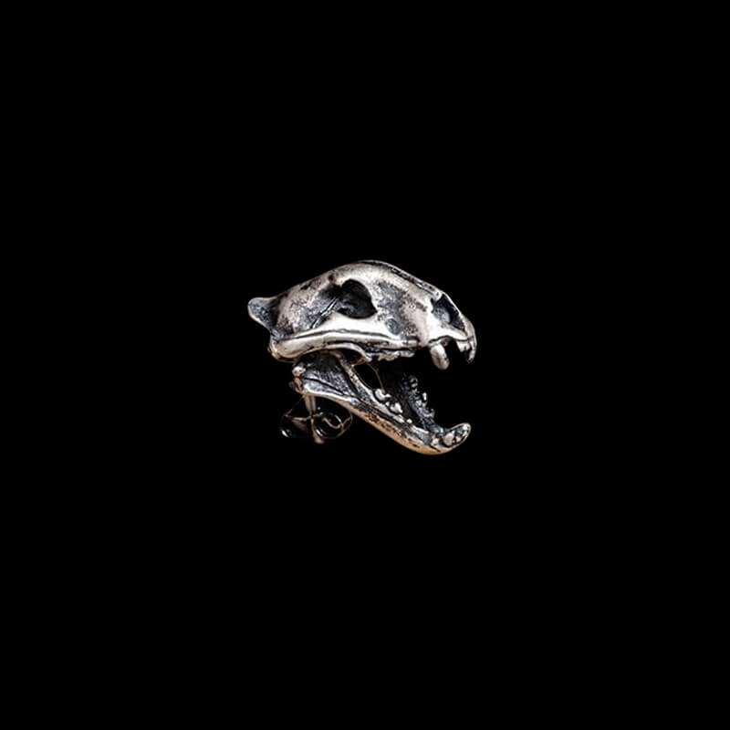 Saber Tooth Tiger Skull Head 925 Sterling Silver Stud Earrings