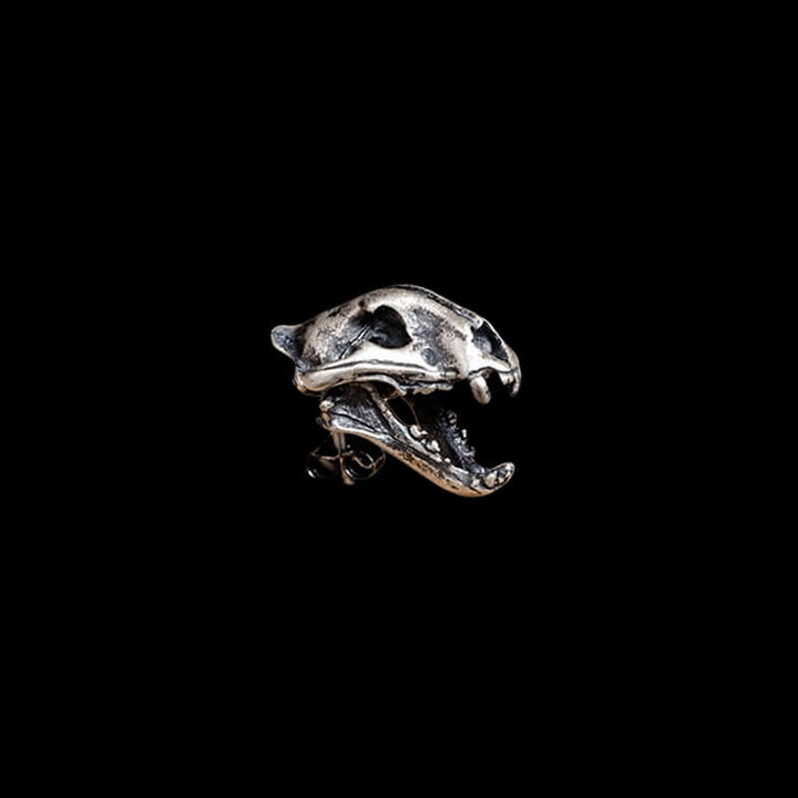 Saber Tooth Tiger Skull Head 925 Sterling Silver Stud Earrings