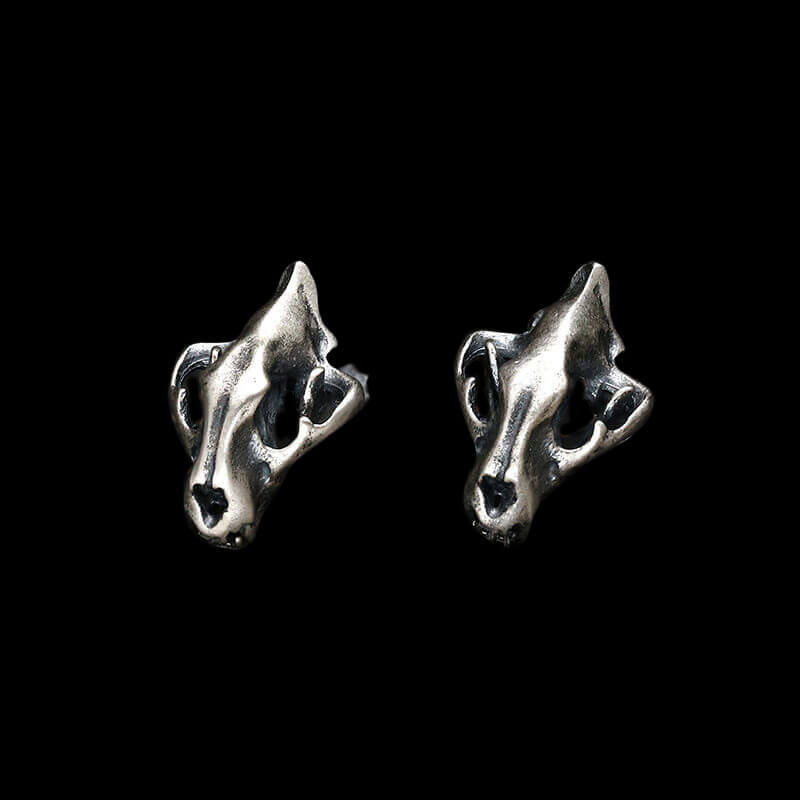 Saber Tooth Tiger Skull Head 925 Sterling Silver Stud Earrings