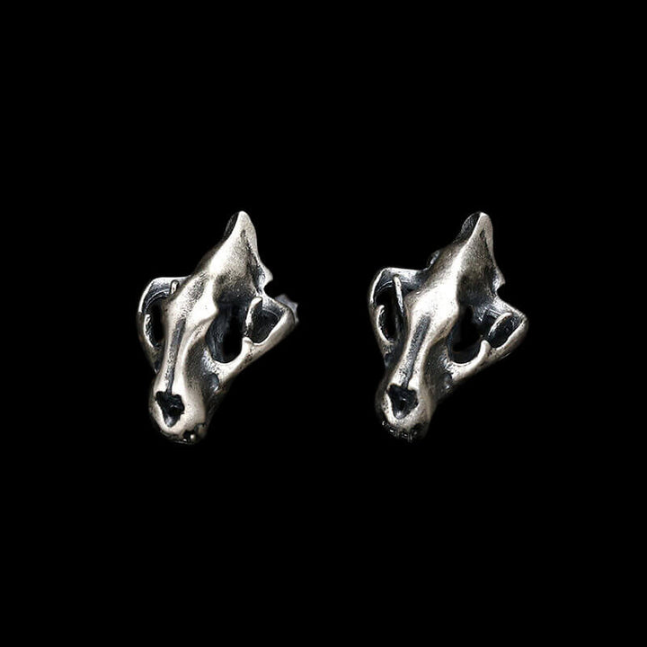 Saber Tooth Tiger Skull Head 925 Sterling Silver Stud Earrings