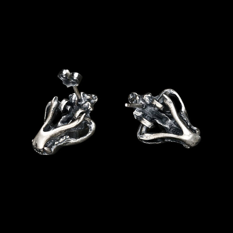 Saber Tooth Tiger Skull Head 925 Sterling Silver Stud Earrings