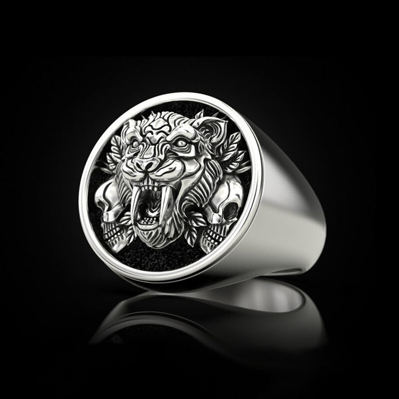 Saber Toothed Tiger 925 Sterling Silver Skull Ring