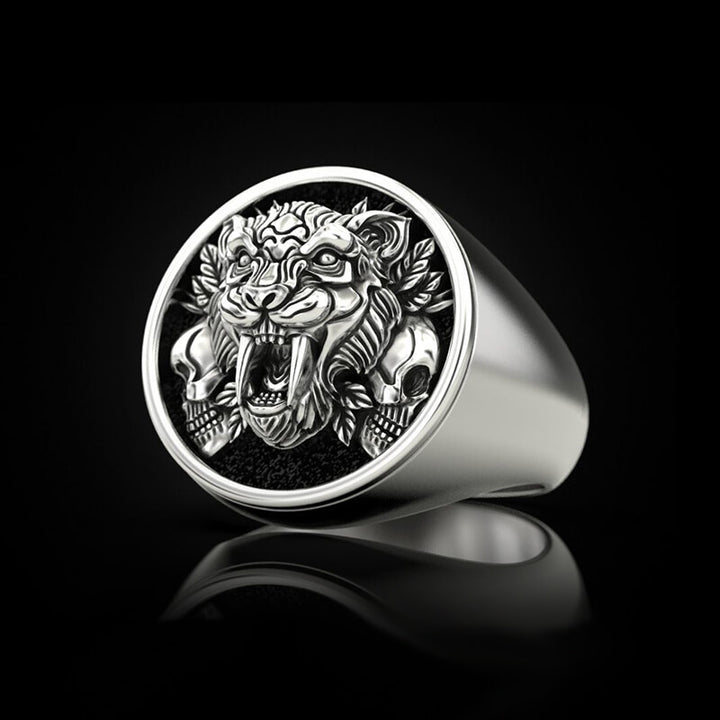 Saber Toothed Tiger 925 Sterling Silver Skull Ring