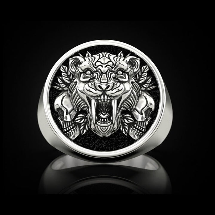 Saber Toothed Tiger 925 Sterling Silver Skull Ring