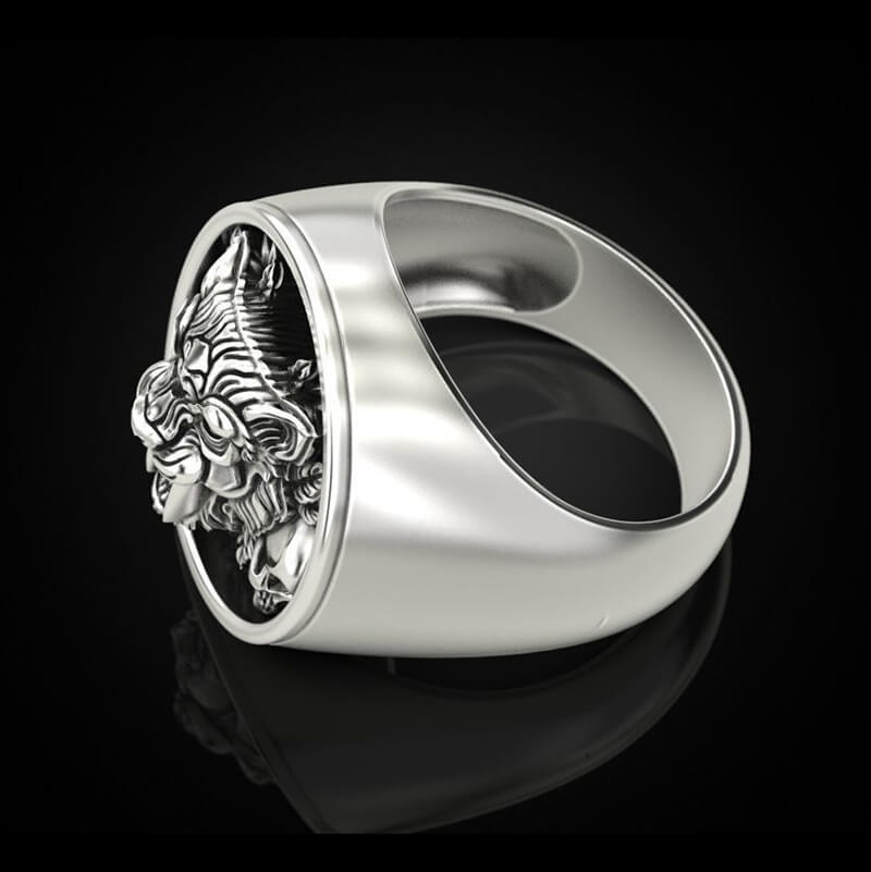 Saber Toothed Tiger 925 Sterling Silver Skull Ring