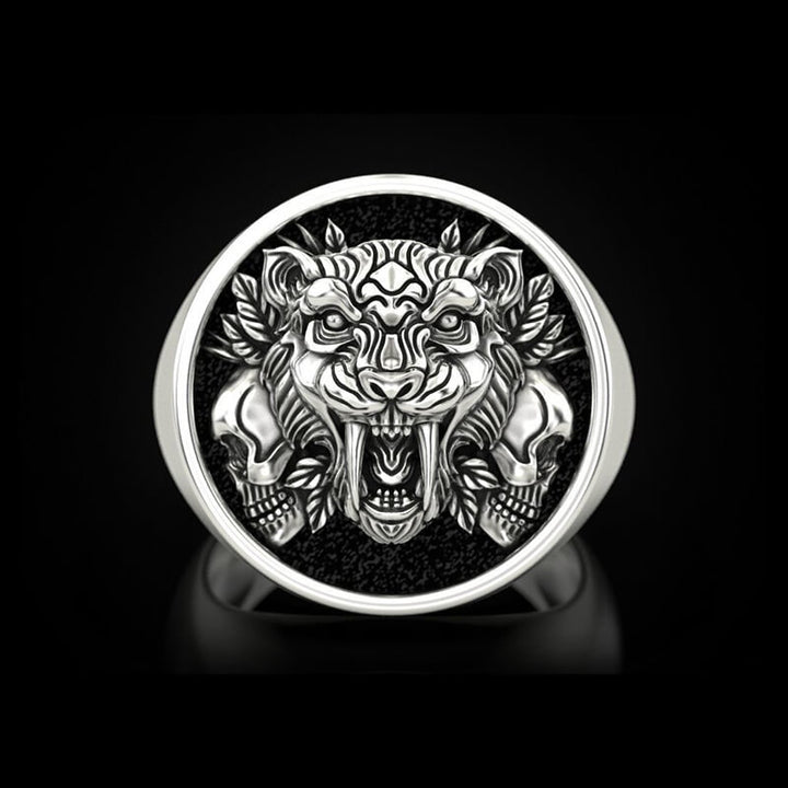 Saber Toothed Tiger 925 Sterling Silver Skull Ring