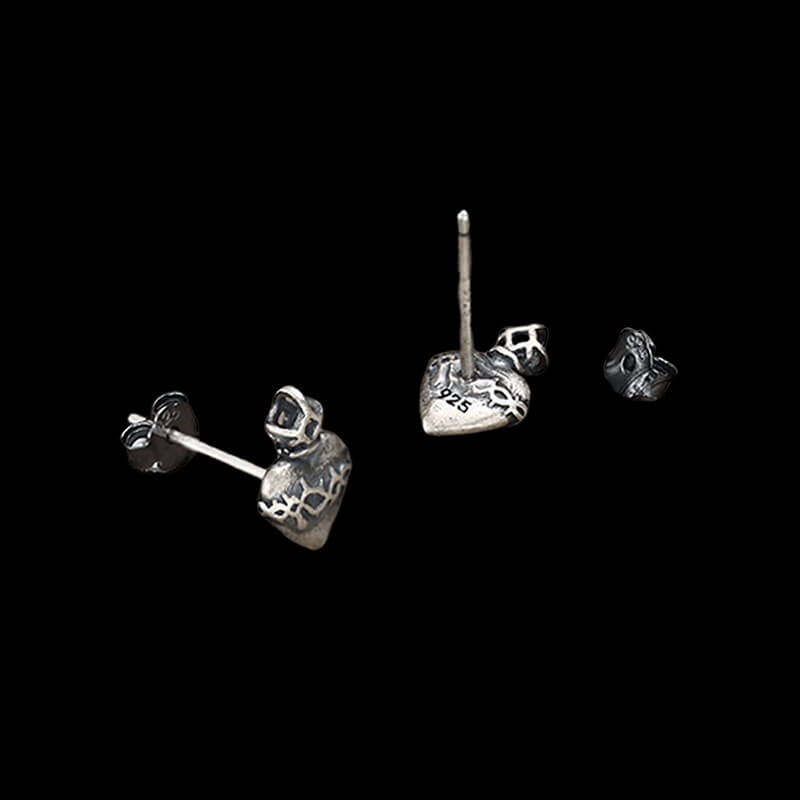 Sacred Heart 925 Sterling Silver Stud Earrings