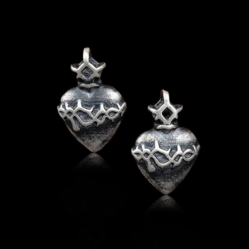 Sacred Heart 925 Sterling Silver Stud Earrings