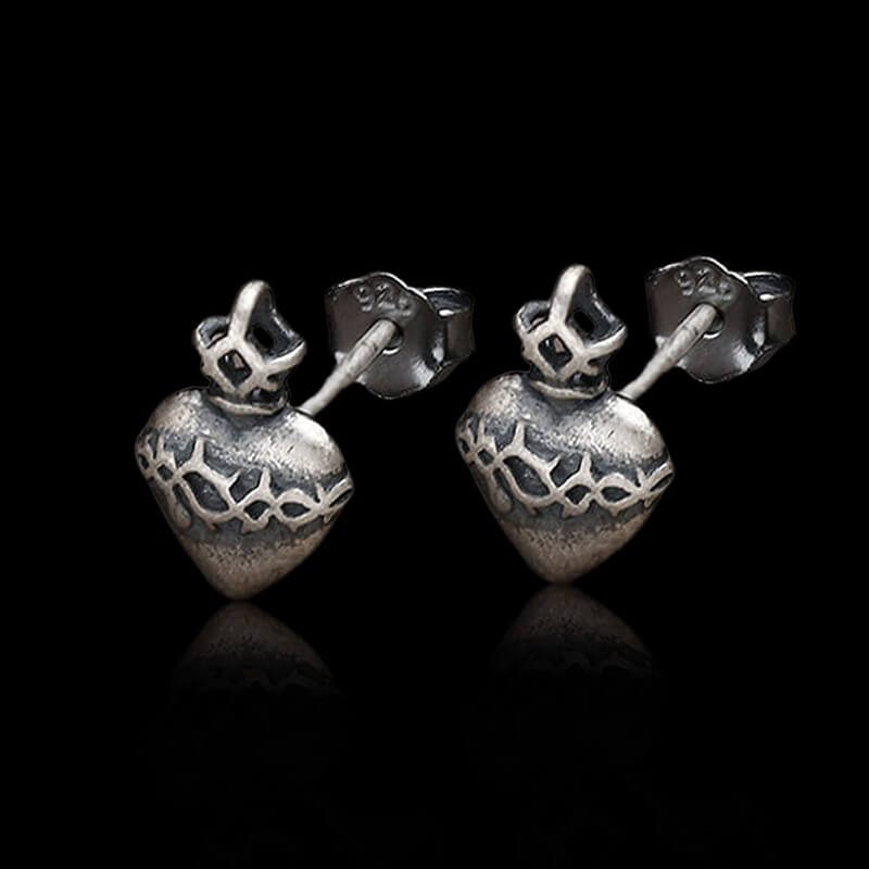 Sacred Heart 925 Sterling Silver Stud Earrings