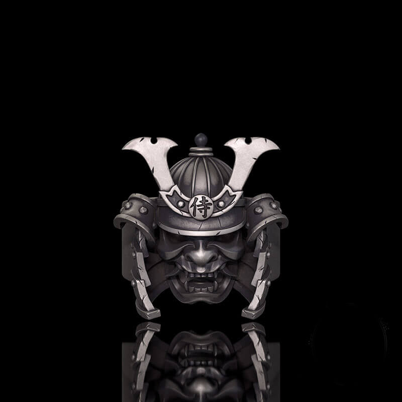 Samurai Mask Warrior Helmet Sterling Silver Ring 02| RoyalLuster.com
