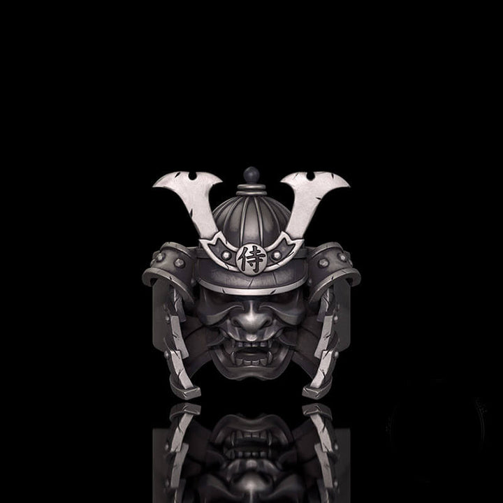 Samurai Mask Warrior Helmet Sterling Silver Ring 02| RoyalLuster.com