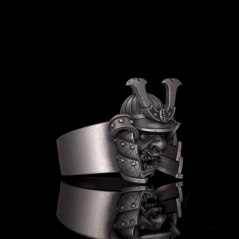 Samurai Mask Warrior Helmet Sterling Silver Ring 03 | RoyalLuster.com