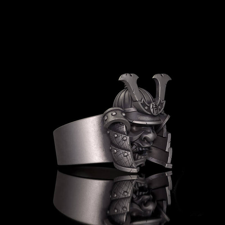 Samurai Mask Warrior Helmet Sterling Silver Ring 03 | RoyalLuster.com