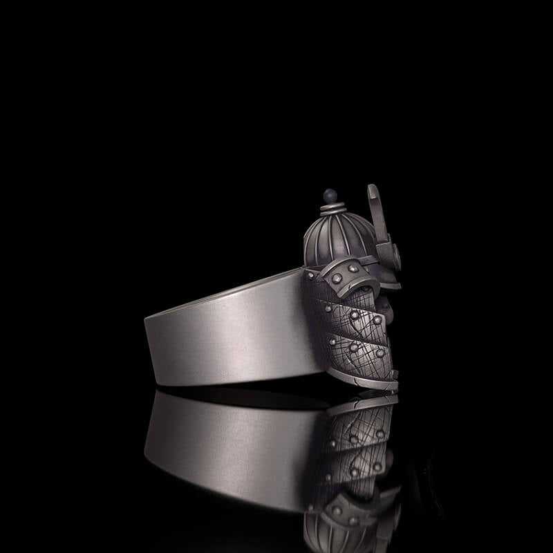 Samurai Mask Warrior Helmet Sterling Silver Ring 01 | RoyalLuster.com