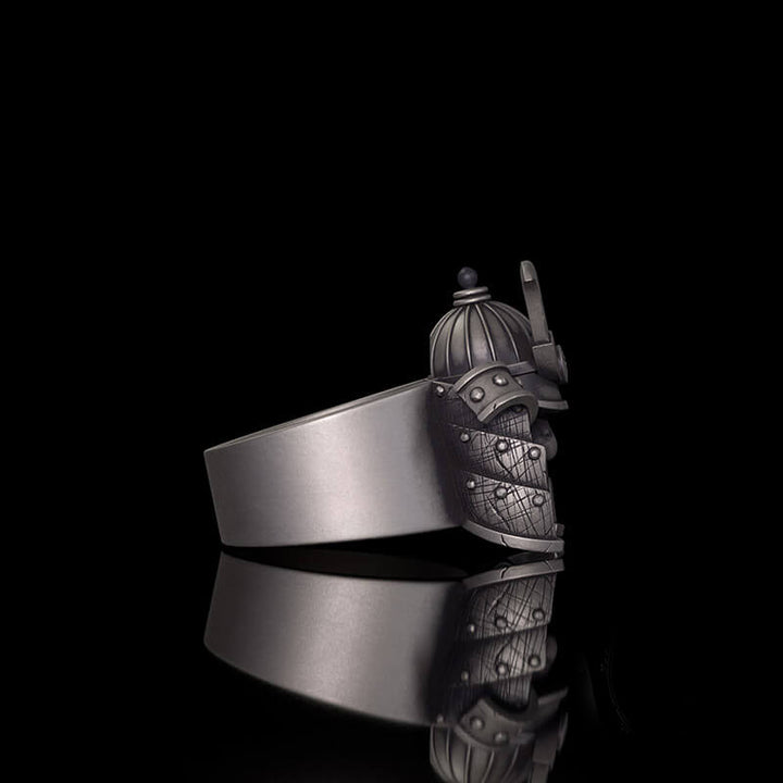 Samurai Mask Warrior Helmet Sterling Silver Ring 01 | RoyalLuster.com