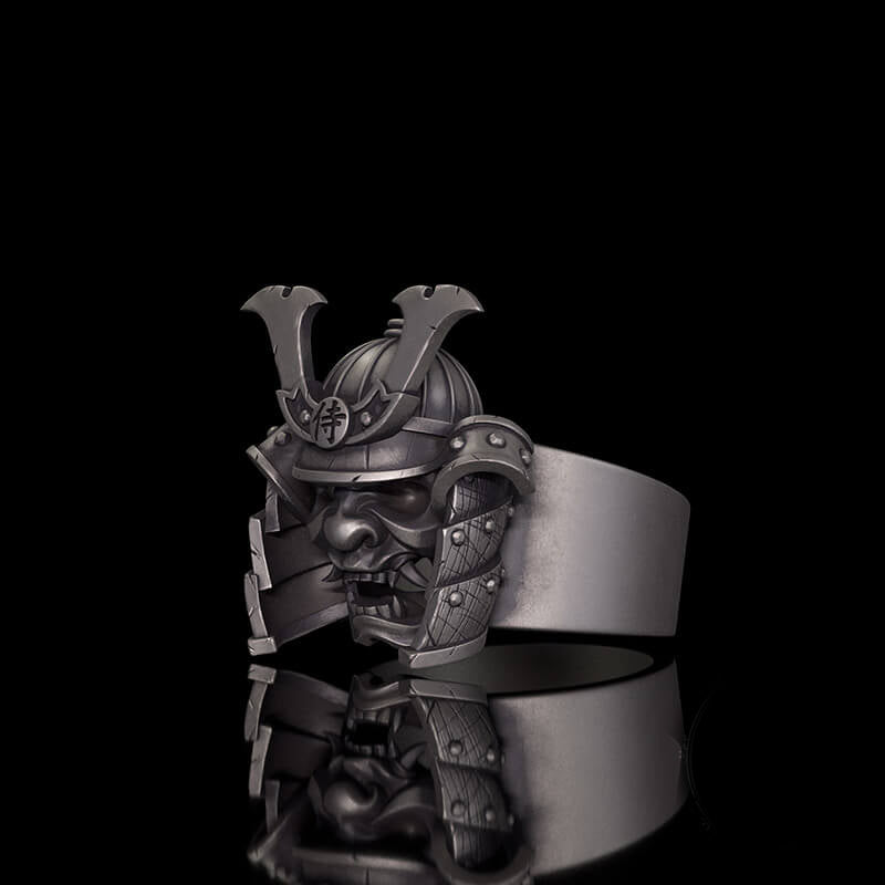 Samurai Mask Warrior Helmet Sterling Silver Ring