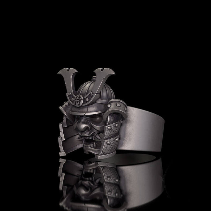 Samurai Mask Warrior Helmet Sterling Silver Ring