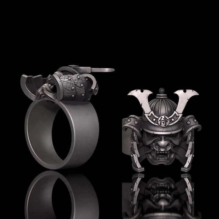 Samurai Mask Warrior Helmet Sterling Silver Ring 01 | RoyalLuster.com