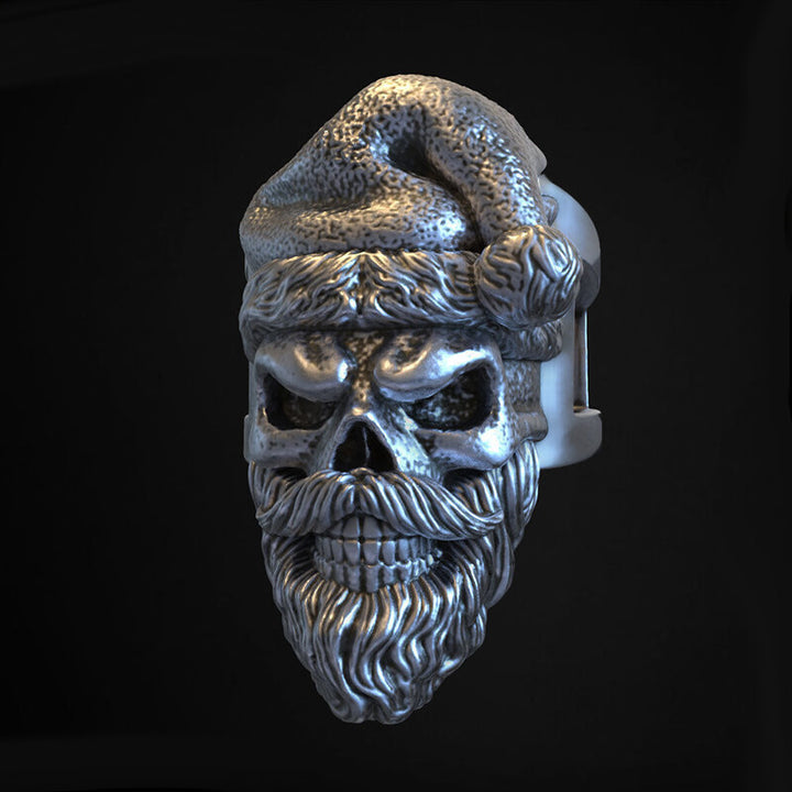 Santa Claus Skull 925 Sterling Silver Ring