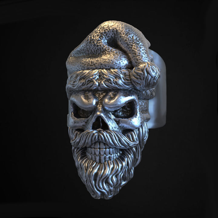 Santa Claus Skull 925 Sterling Silver Ring