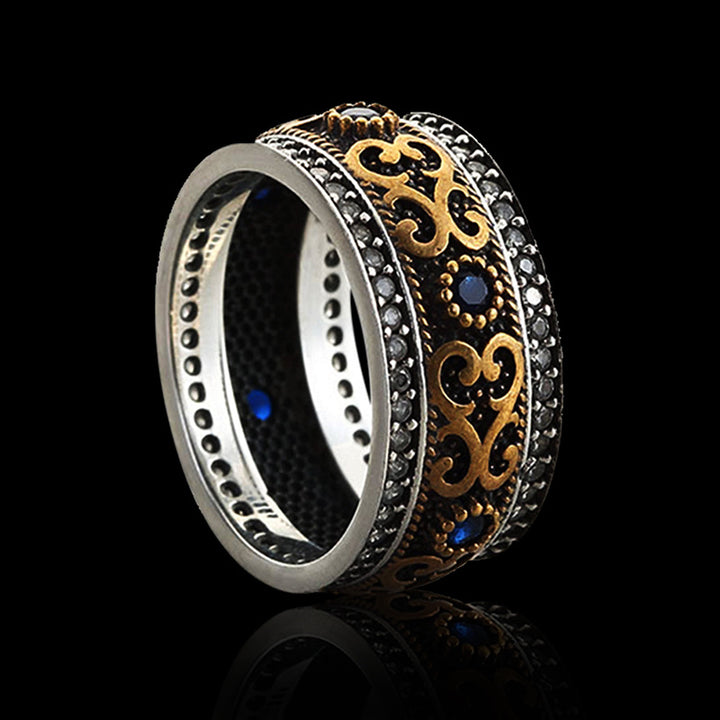 Sapphire Pattern 925 Sterling Silver Brass Men's Ring 01 | RoyalLuster.com