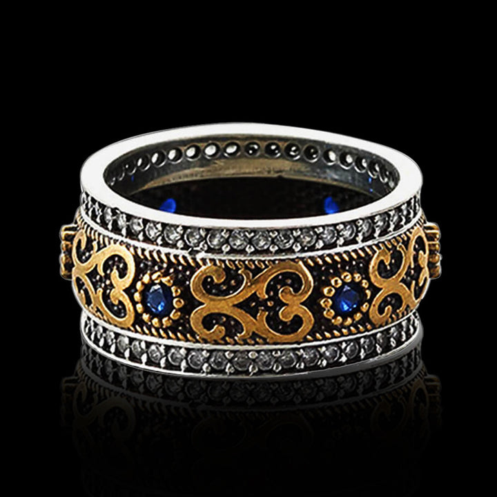 Sapphire Pattern 925 Sterling Silver Brass Men's Ring 03 | RoyalLuster.com