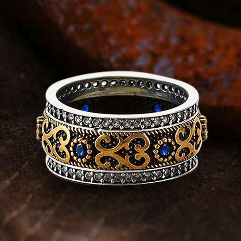 Sapphire Pattern 925 Sterling Silver Brass Men's Ring 05 | RoyalLuster.com