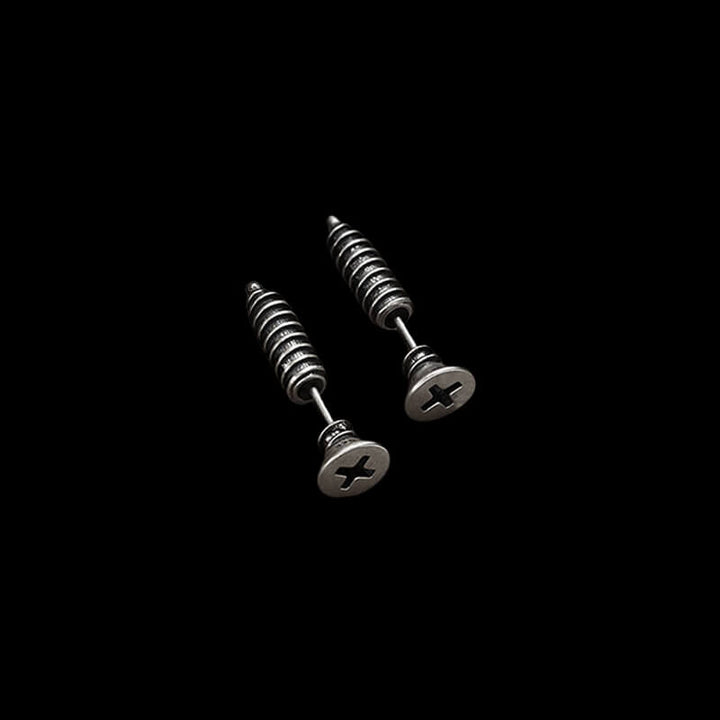 Screw 925 Sterling Silver Punk Stud Earrings